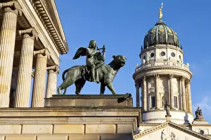 Theatre Prints: Sculpture of Tieck with the Theatre and Franzosisch (French) Church in the background