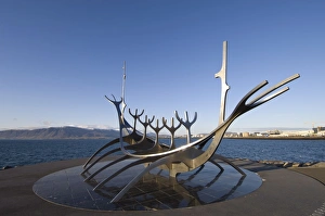 Sculpture of a Viking ship by Jon Gunnar Arnason, Reykjavik, Iceland, Polar Regions Sculpture of a Viking ship by Jon Gunnar Arnason, Reykjavik, Iceland, Polar Regions
