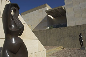 Sculpture Garden Prints: Two sculptures with museum facade in the background
