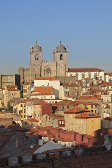 Traditionally Portuguese Prints: Se Cathedral at sunset, Ribeira District, UNESCO World Heritage Site, Porto (Oporto)