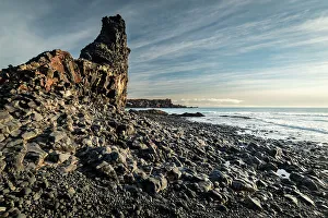 Pebbles Prints: Sea cliff and rock formations on Djupalonssandur beach, Iceland, Polar Regions