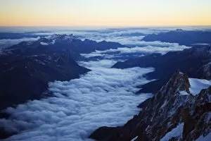 Images Dated 10th September 2010: Sea of clouds below Aiguille du Midi cable car station, Mont Blanc range