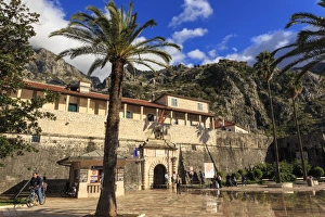 Montenegro Prints: Sea Gate (West Gate), 16th century, old town gate with palm trees, St. Johns Hill