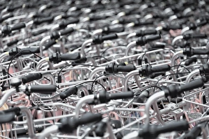 Bike Prints: A sea of identical bike handles, China, Asia