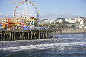 Ferris Wheel Prints: Sea, pier and ferris wheel, Santa Monica, California, United States of America, North