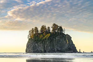 Sea stack at dawn at Second Beach, La Push, Clallam county, Washington State