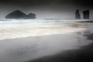 Azores Prints: Sea stacks and beach, Mosteiros, Sao Miguel, Azores Islands, Portugal