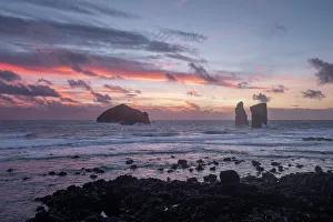 Mosteiros Prints: The sea stacks of Mosteiros at twilight seen from the rocky shore