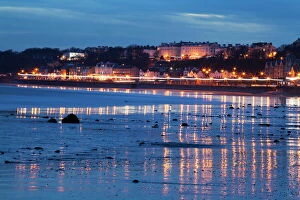 North Yorkshire Collection: Seafront illuminations reflected on wet sands, Filey, North Yorkshire, England, United Kingdom