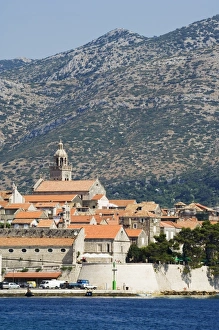 Korcula Prints: Seafront view of medieval Old Town, Korcula Island, Dalmatia Coast, Croatia, Europe