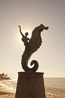 Malecon Prints: The Seahorse sculpture on the Malecon, Puerto Vallarta, Jalisco, Mexico, North America