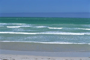 Seascape from the surf beach at the quiet resort of Beachport, in southeast of South Australia