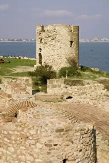 Images Dated 10th October 2009: Seashore Basilica and windmill tower, Nessebar, Bulgaria, Europe