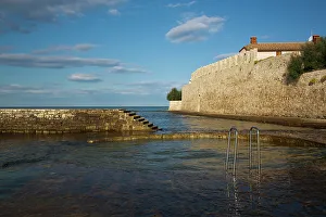 Old Towns Prints: Seaside Swimming Area, City Outer Wall, Old Town, Novigrad, Croatia, Europe
