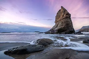 Newport Prints: A Seastack with a subtle sunset on the ocean