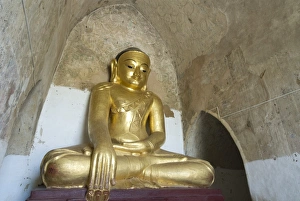 Traditionally Myanmarian Prints: Seated Buddha, Gawdawpalin Pahto, Bagan (Pagan), Myanmar (Burma), Asia