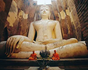 Meditation Prints: Seated Buddha and monks meditating