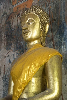 Sash Prints: Seated Buddha statue, Wat Pak Huak, Luang Prabang, Laos, Indochina, Southeast Asia, Asia