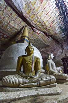 Traditionally Sri Lankan Prints: Two seated Buddha statues, Royal Rock Temple