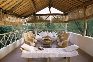 Seating area on the roof terrace of an old farm house