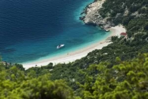 Secluded beach below village, Lubenice, Cres Island, Kvarner Gulf, Croatia, Adriatic, Europe