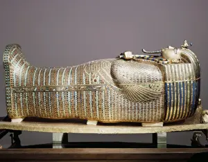 The second mummiform coffin made from gold-plated wood inlaid with glass-paste