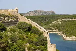The Citadel Prints: A section of the wall of the Citadel of Bonifacio perched on rugged cliffs, Bonifacio