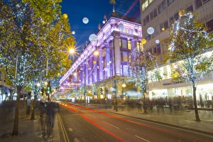 Motion Blur Prints: Selfridges on Oxford Street at Christmas, London, England, United Kingdom, Europe