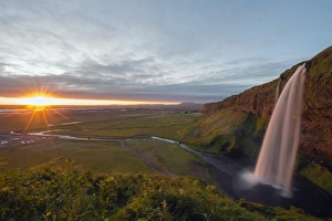Southern Region Prints: Seljalandsfoss waterfall at sunset, Southern Region, Iceland, Polar Regions