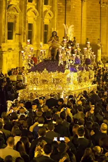 Holy Week Prints: Semana Santa (Holy Week) float (pasos) with image of Christ outside the cathedral