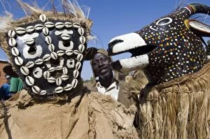Images Dated 18th December 2005: Senoufo masks at festivities, Loulouni Village, Sikasso area, Mali, Africa