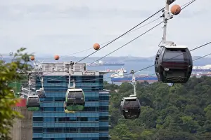 Sentosa Island Prints: Sentosa Island cable cars approaching Mount Faber Point