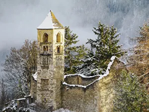 Wintry Prints: Sent's former church, which burned in the early 1600s