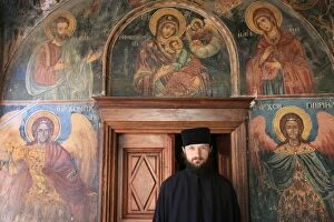 Serbian monk at Koutloumoussiou monastery, UNESCO World Heritage Site, Mount Athos