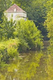 Yonne Prints: A serene scene in the village of Noyers sur Serein, Yonne, Burgundy, France, Europe