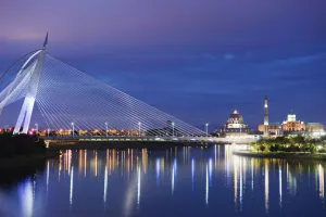 Putrajaya Prints: Seri Wawasan Bridge, Putra Mosque, Putrajaya, Malaysia, Southeast Asia, Asia