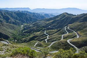 South American Latin America Prints: Serpentine bends in road going up the mountain, near Mendoza, Argentina, South America
