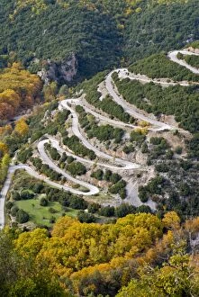 Serpentine road in the Zagorohroia mountains, Greece, Europe