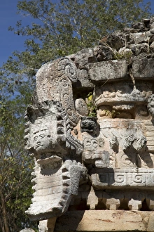 Anthropomorphic Face Prints: Serpents Head with Human Face, The Palace, Labna, Mayan Ruins, Yucatan, Mexico