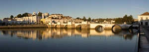 Roman Bridge Prints: Seven arched Roman bridge and town on the Rio Gilao river, Tavira, Algarve, Portugal