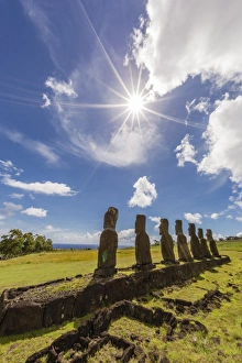 Art And Craft Prints: Seven Moai at Ahu Akivi, the first restored altar