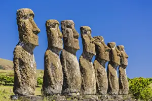 Restored Prints: Seven Moai at Ahu Akivi, the first restored altar on Easter Island (Isla de Pascua) (Rapa Nui)
