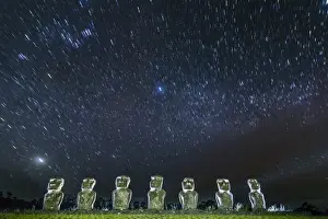 Side By Side Prints: Seven Moai under the stars on a moonless night at Ahu Akivi on Easter Island (Isla de Pascua) (Rapa Nui)