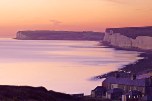 Seven Sisters from Birling Gap at sunset, South Downs National Park, East Sussex, England, United Kingdom, Europe