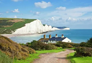 Cottage Prints: The Seven Sisters chalk cliffs and coastguard cottages