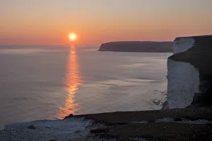 Chalk Prints: Seven Sisters chalk cliffs at sunset, South Downs National Park, East Sussex, England