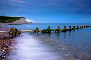 Wood Prints: Seven Sisters Cliffs from Cuckmere Haven Beach, South Downs, East Sussex
