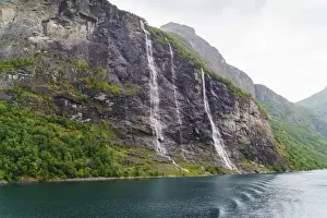 Geirangerfjord Prints: Seven Sisters Waterfall, named for the seven separate streams that comprise it