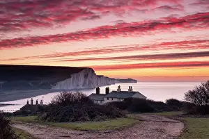 Footpath Prints: The Seven Sisters white chalk cliffs at dawn from Cuckmere Haven
