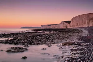 Seven Sisters Prints: The Seven Sisters white chalk cliffs at sunset